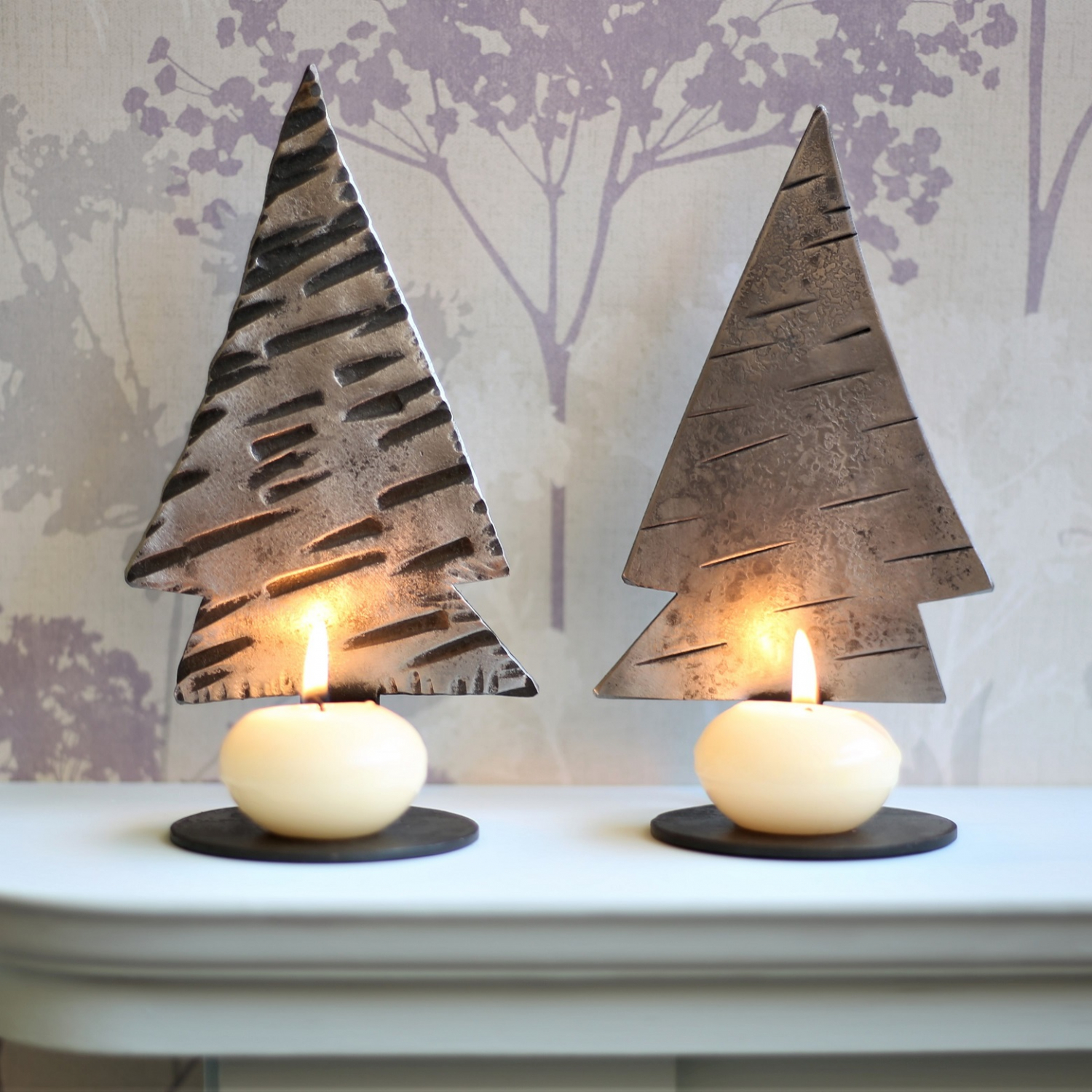 2 Christmas tree candle holders