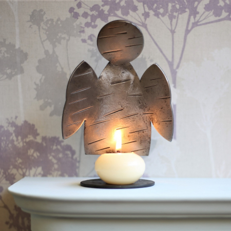Angel candle holder with chissel texture