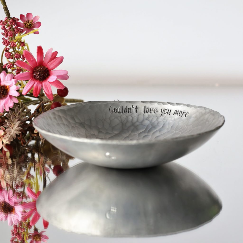 Medium Aluminium bowl with personalisation. 10th anniversary gift