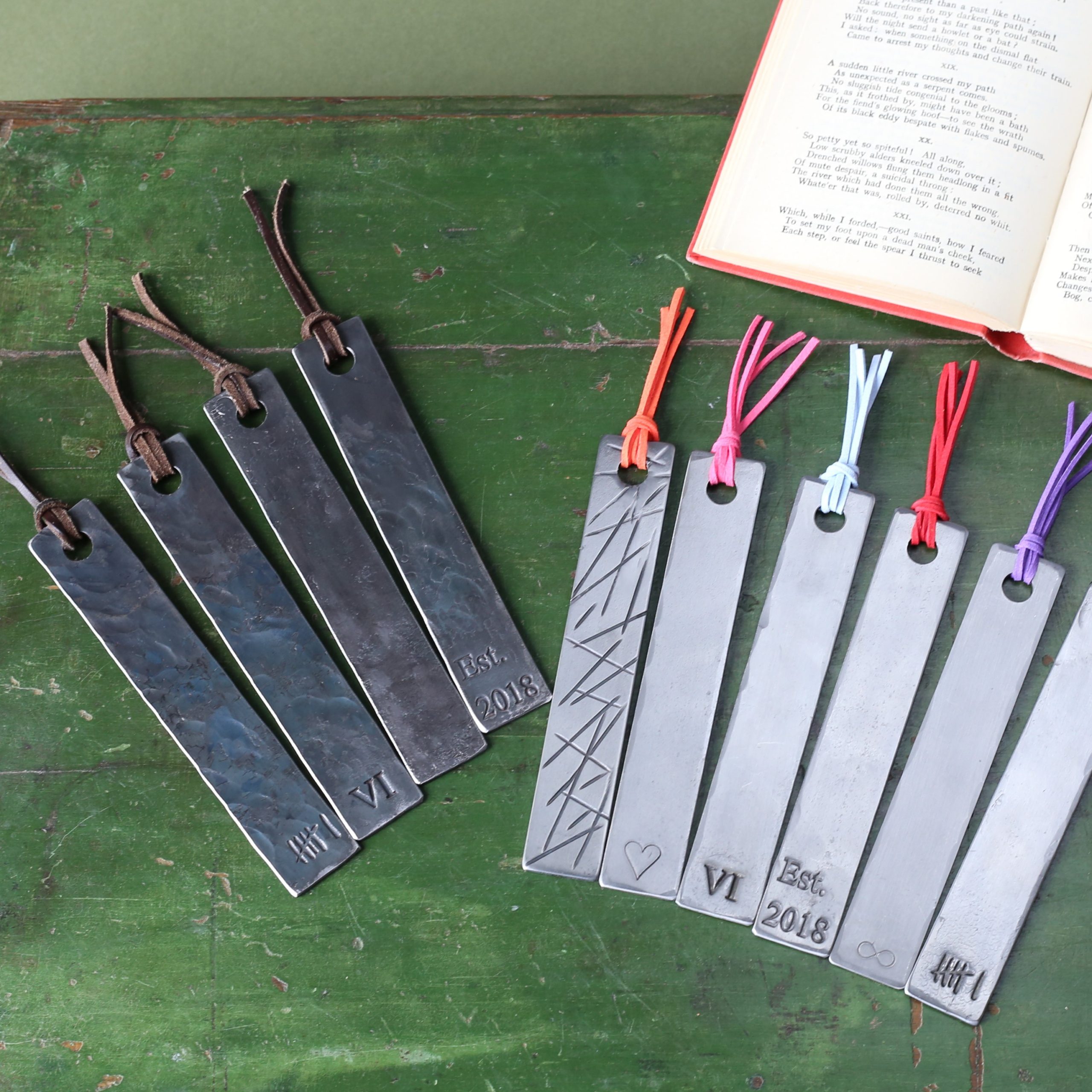 Iron bookmarks with coloured tassels and personalisation. 6th anniversary gifts